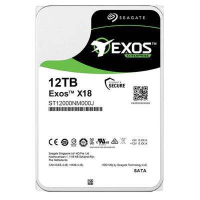 محرك أقراص صلب داخلي Seagate Exos X18 ST12000NM000J بسعة 12 تيرابايت، 7200 دورة في الدقيقة، ذاكرة تخزين مؤقت 256 ميجابايت، SATA 6Gb/s CMR Enterprise HDD لتخزين الخوادم على مدار الساعة طوال أيام الأسبوع
