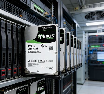 محرك أقراص صلب داخلي Seagate Exos X18 ST12000NM000J بسعة 12 تيرابايت، 7200 دورة في الدقيقة، ذاكرة تخزين مؤقت 256 ميجابايت، SATA 6Gb/s CMR Enterprise HDD لتخزين الخوادم على مدار الساعة طوال أيام الأسبوع